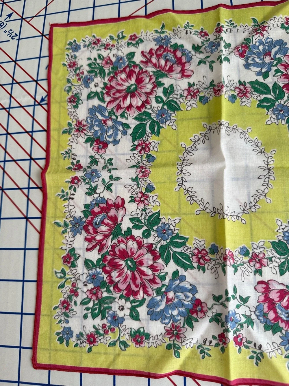 Lot of 3 Vintage Floral Cotton Handkerchiefs Pink Roses Cottagecore